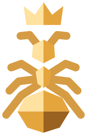 Loam Colony logo, a gold crowned queen ant